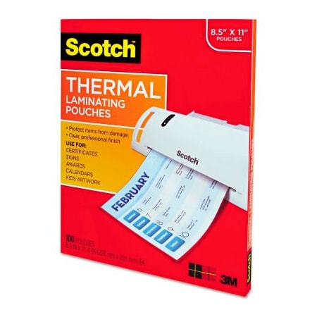 3M Scotch Letter Size Thermal Laminating Pouches, 3 mil, 11 1/2 x 9, 100 per Pack TP3854100